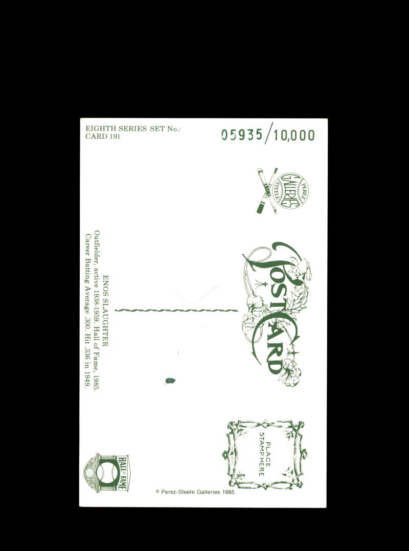 Enos Slaughter Hand Signed Perez Steele Postcard  Autograph