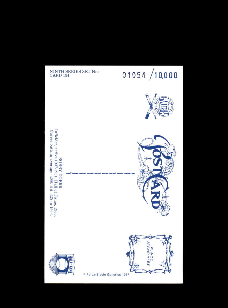 Bobby Doerr Hand Signed Perez Steele Postcard  Autograph