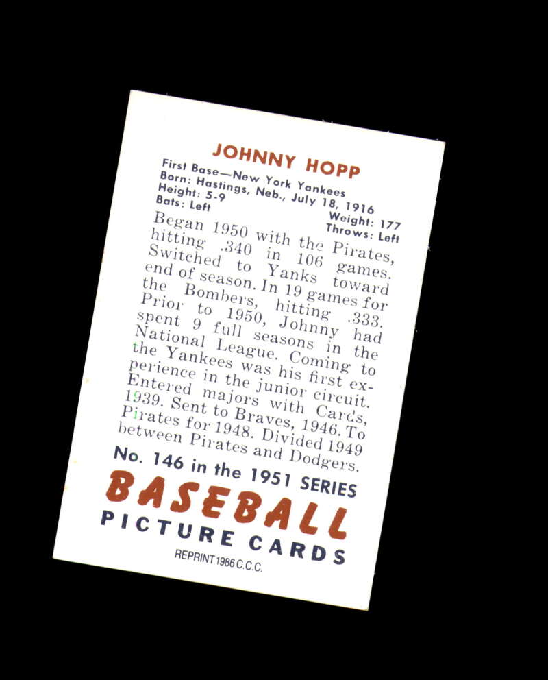 Johnny Hopp Hand Signed 1951 Bowman Reprint New York Yankees Autograph