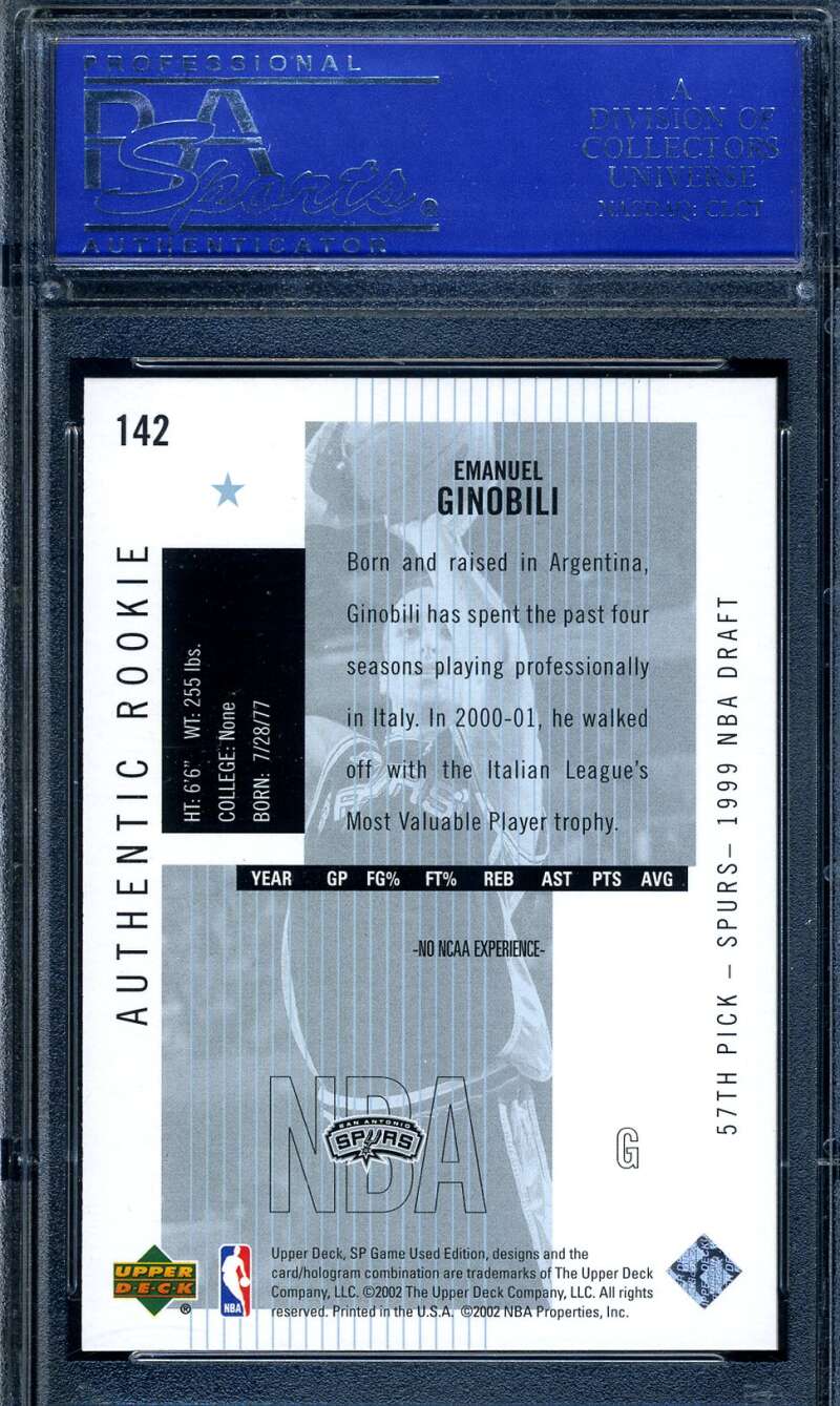 Manu Ginobli Psa Mint 9 2002 SP Game Used Rookie
