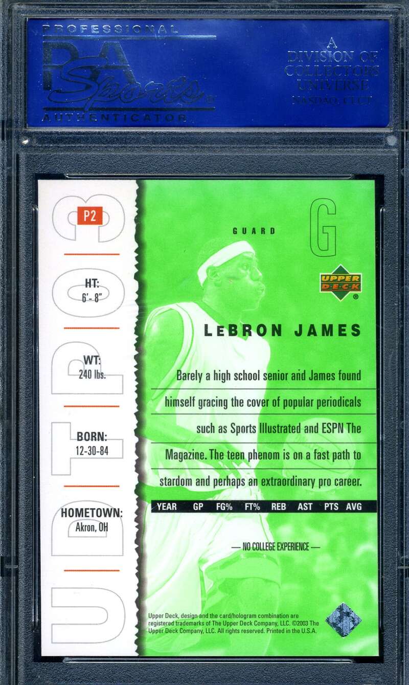 Lebron James Psa Mint 9 2003  UD Top Prospects Promo Rookie