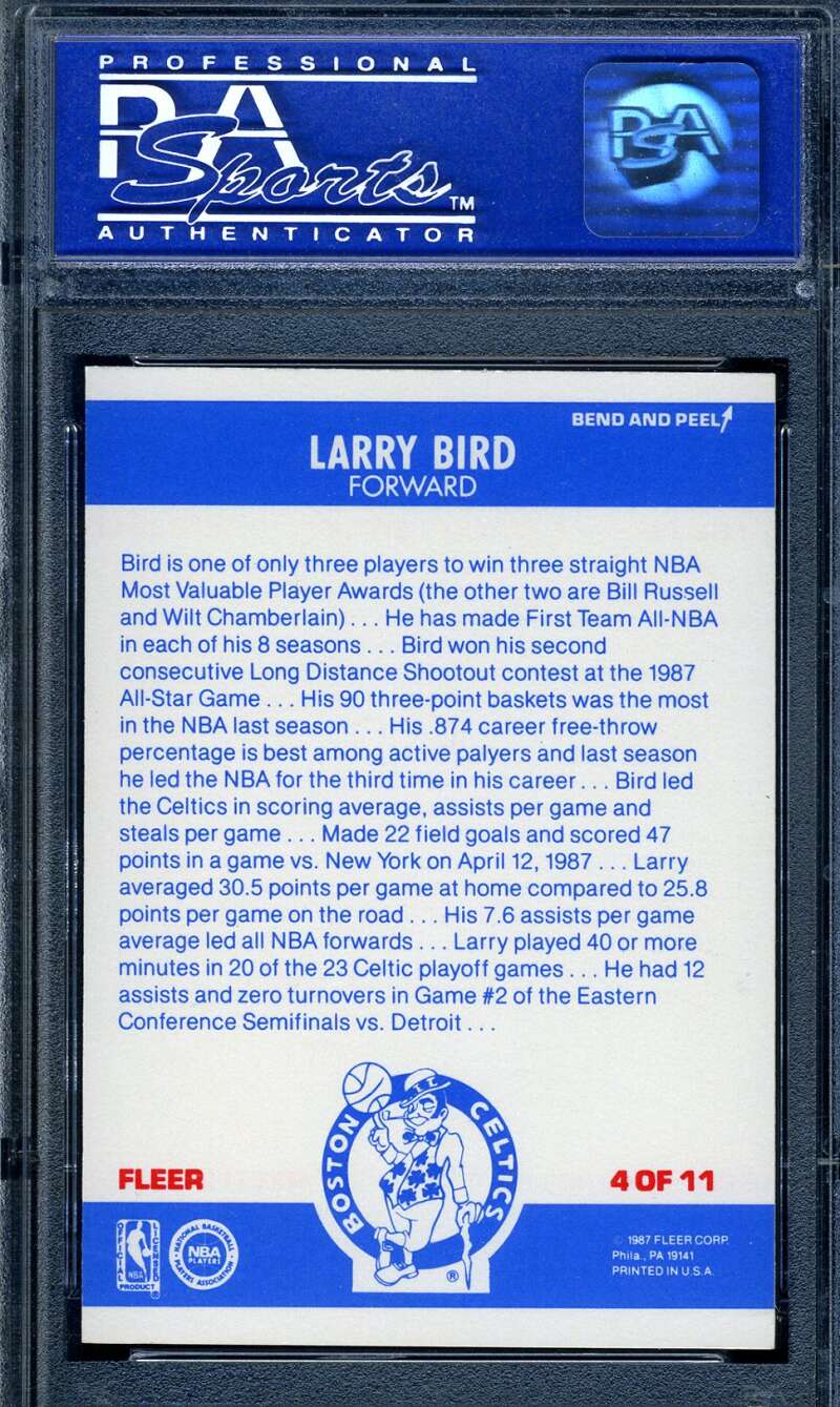 Larry Bird Psa Nm Mt 8 1987 Fleer Sticker