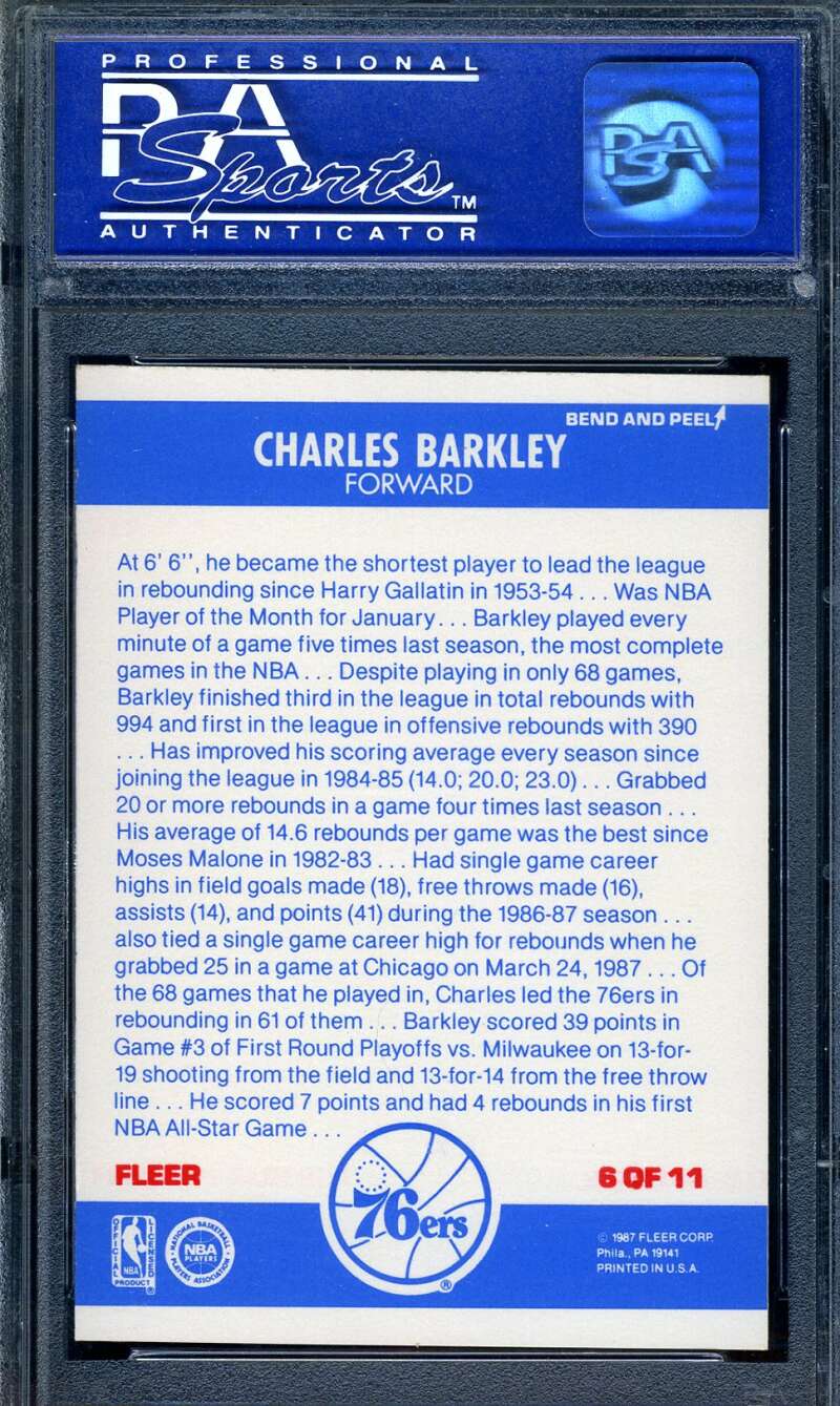 Charles Barkley Psa Nm Mt 8 1987 Fleer Sticker