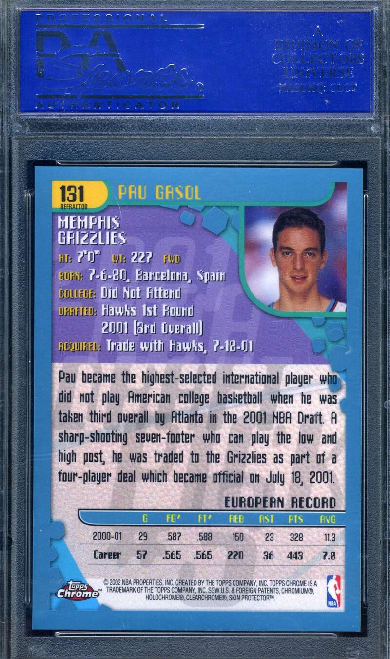 Pau Gasol Psa Mint 9 2001 Topps Chrome Refractor Rookie