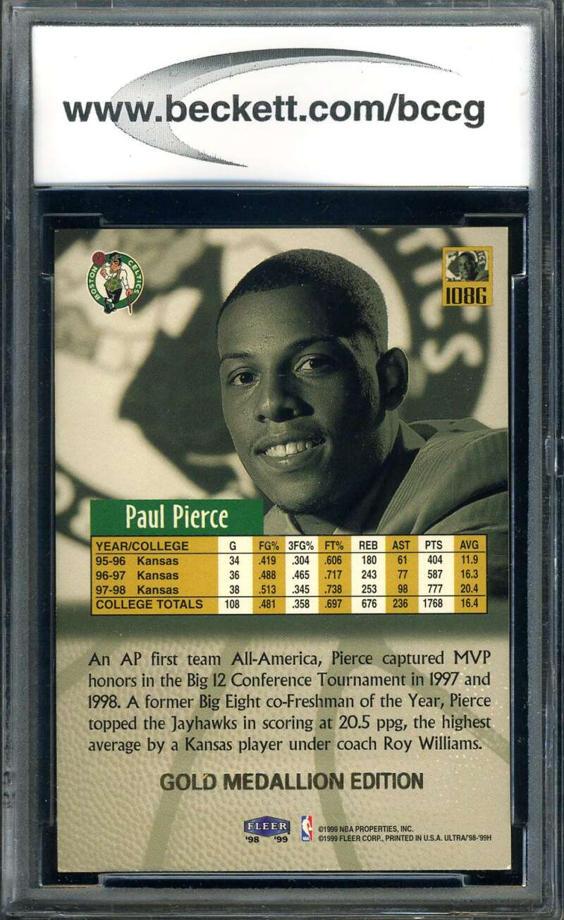 Paul Pierce Beckett BCCG 9 1998 Ultra Gold Medallion Rookie