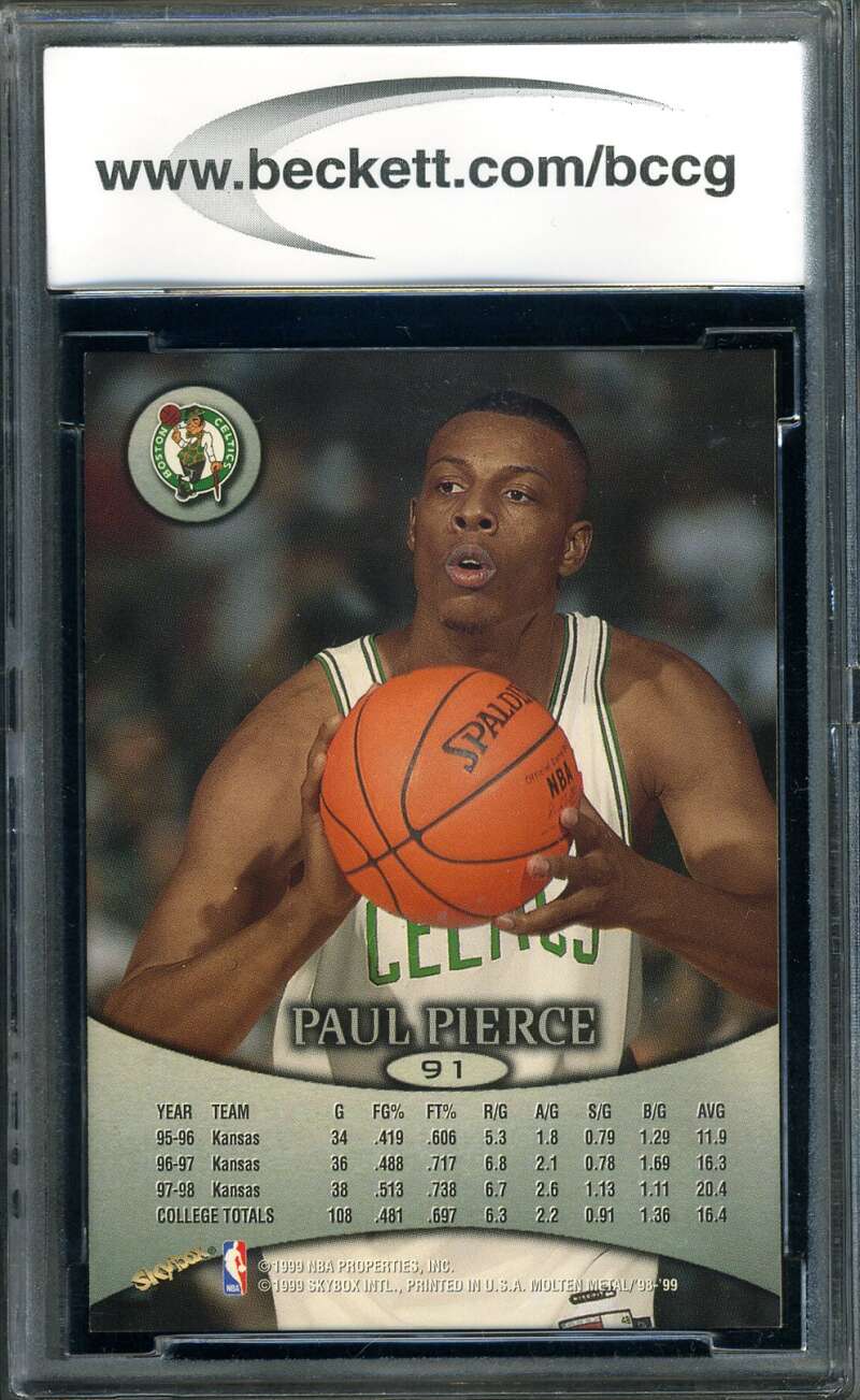 Paul Pierce Beckett BCCG 10 1998 Skybox Molten Metal Rookie