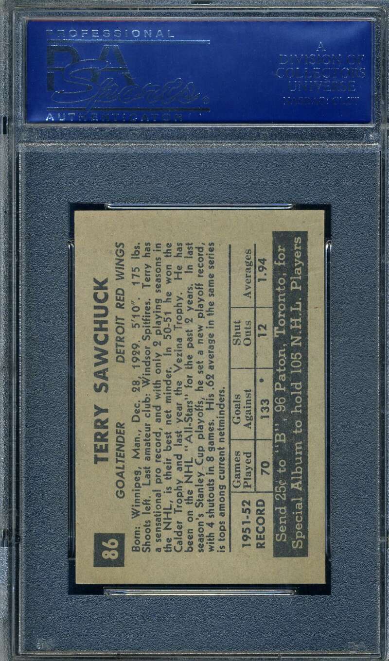 Terry Sawchuk PSA 4 , 9 Without Centering 1952 Parkhurst