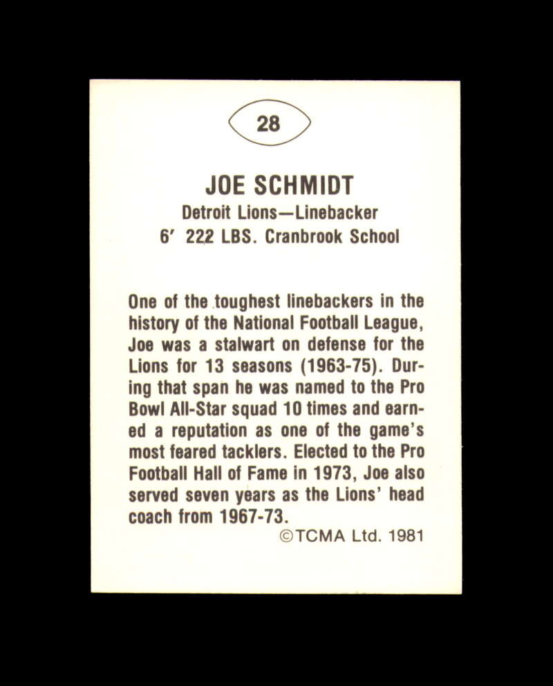 Joe Schmidt Signed 1981 TCMA Greats Detroit Lions Autograph