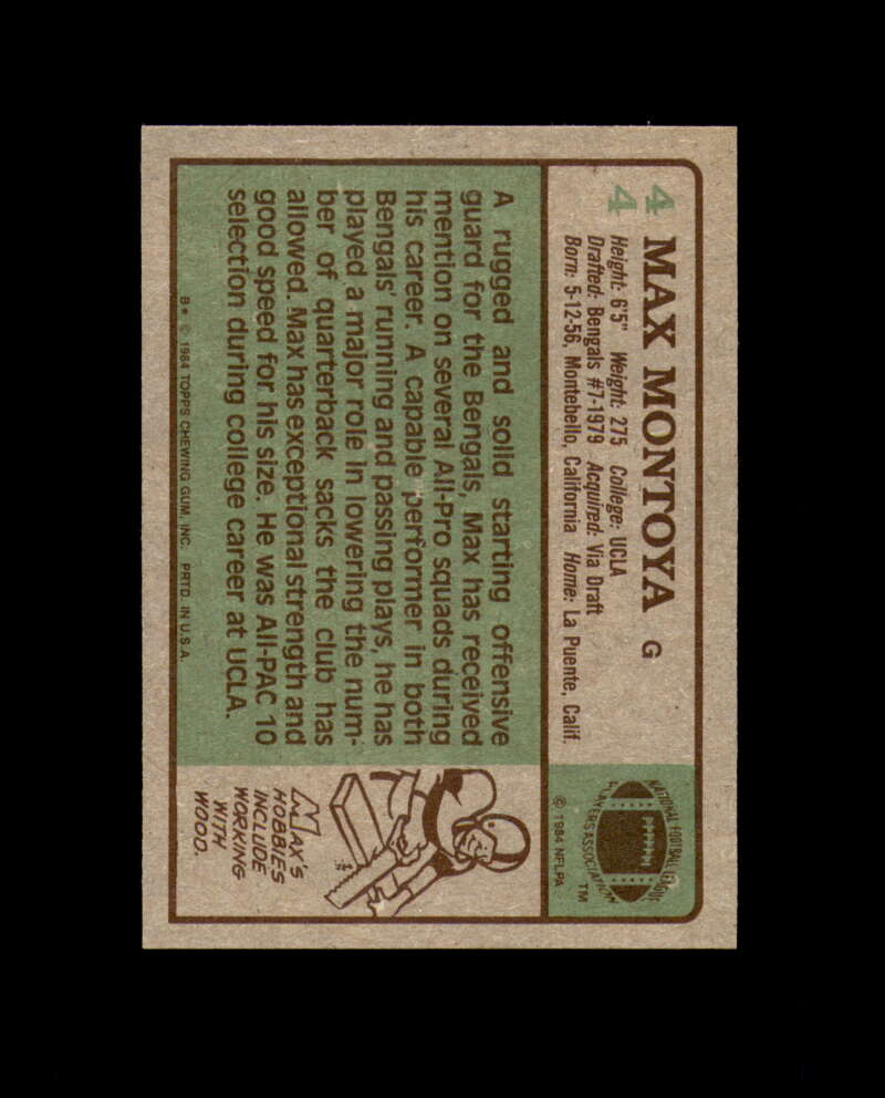 Max Montoya Hand Signed 1984 Topps Cincinnati Bengals Autograph