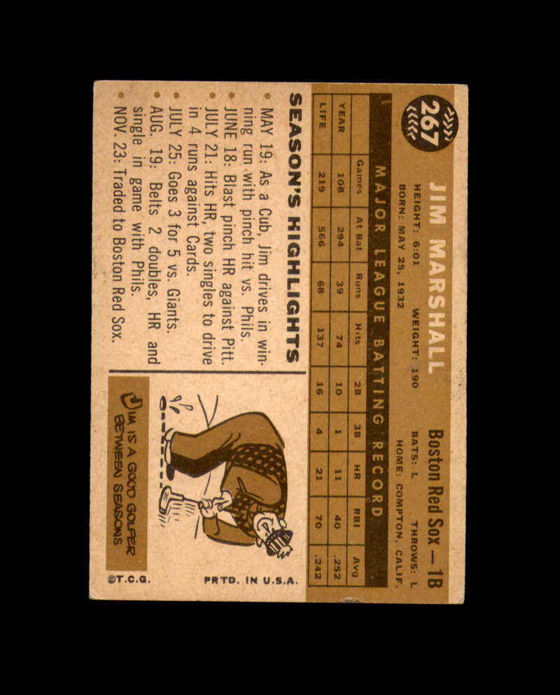 Jim Marshall Hand Signed 1960 Topps Boston Red Sox Autograph