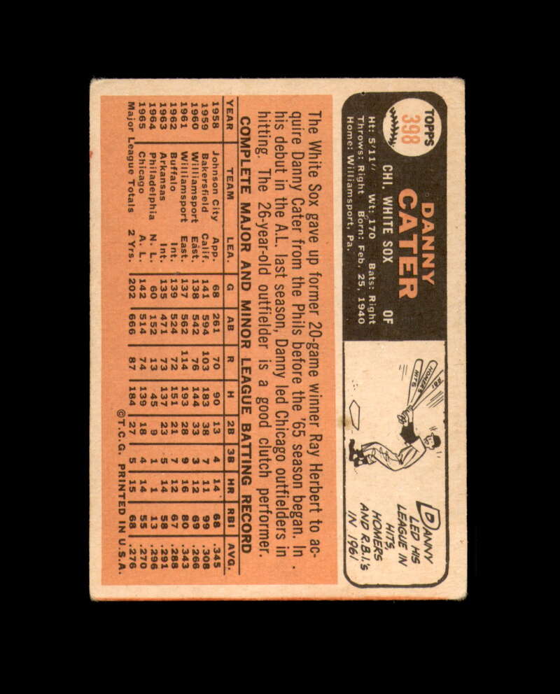 Danny Cater Hand Signed 1966 Topps Chicago White Sox Autograph