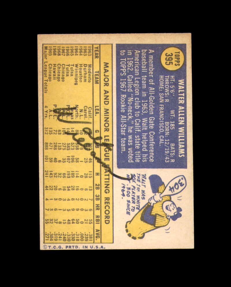 Walt Williams Hand Signed 1970 Topps Chicago White Sox Autograph