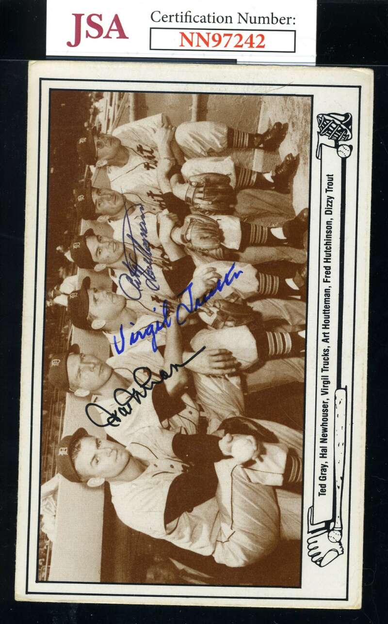Hal Newhouser Trucks Houtteman JSA Coa Signed Postcard Autograph