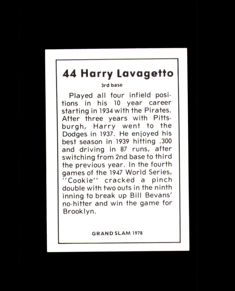 Harry Lavagetto Hand Signed 1978 Grand Slam Brooklyn Dodgers Autograph