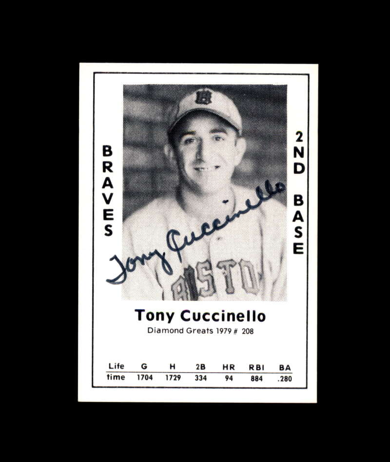 Tony Cuccinello Hand Signed 1979 Diamond Greats Boston Braves Autograph
