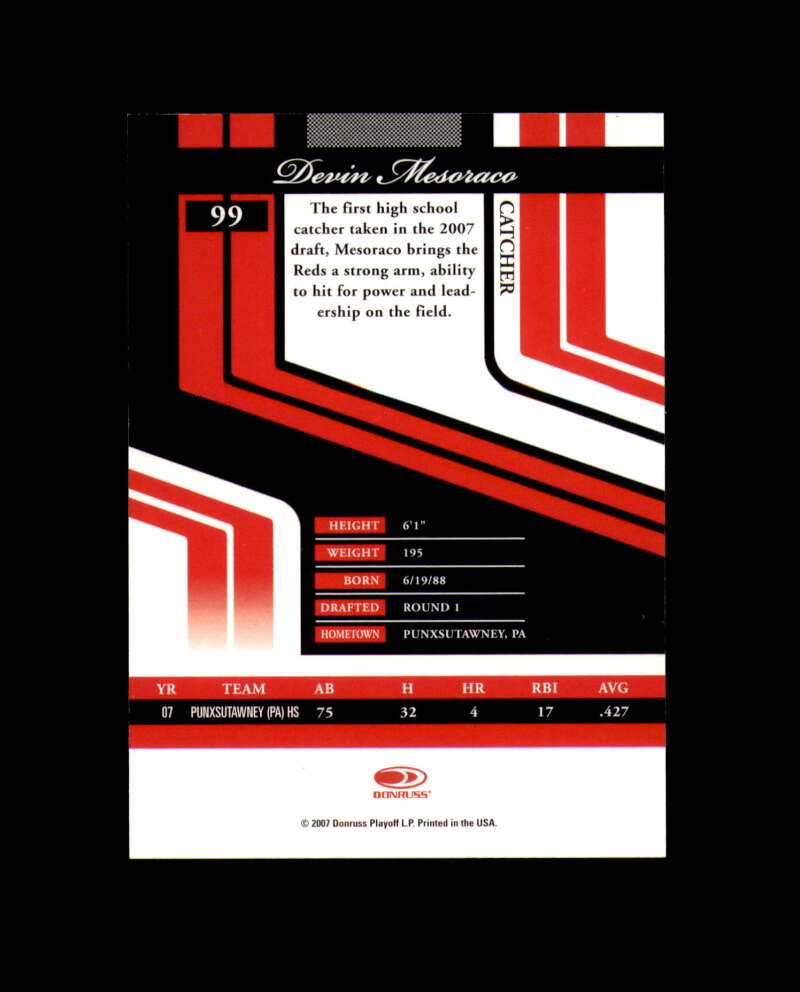 Devin Mesoraco 2007 Donruss Elite Extra Edition Autograph Reds