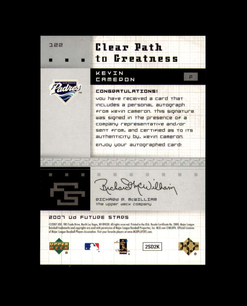 Kevin Cameron 2007 Future Stars Signed Autograph Padres