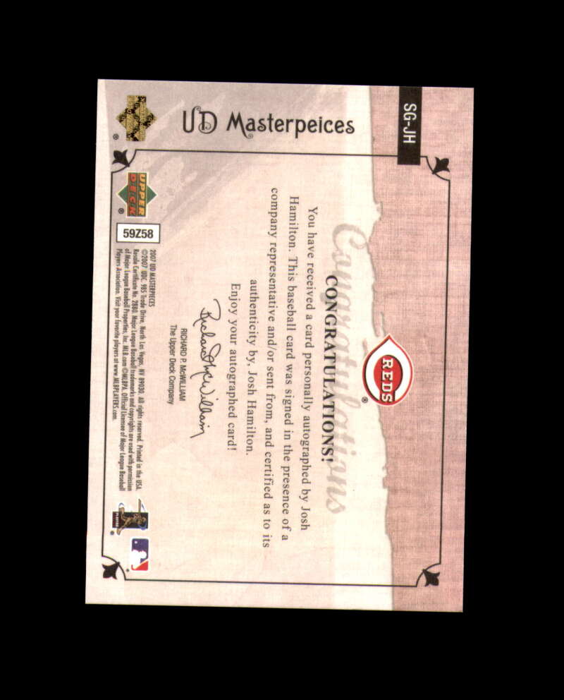 Josh Hamilton 2007 Masterpieces Stroke of Genius Signed Autograph Reds