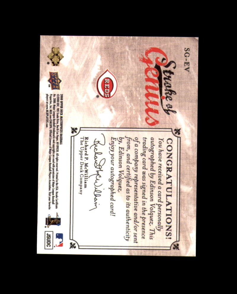 Edinson Volquez 2008 Masterpieces Stroke of Genius Signed Autograph Reds