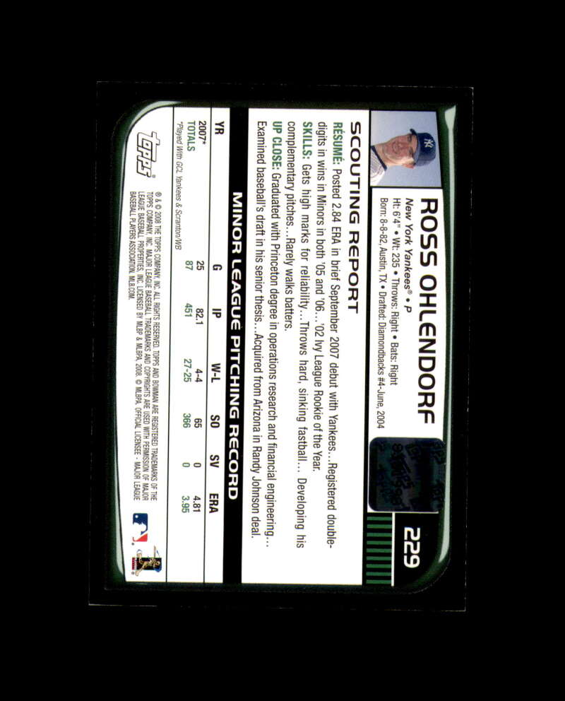 Ross Ohlendorf 2008 Bowman Autograph Yankees