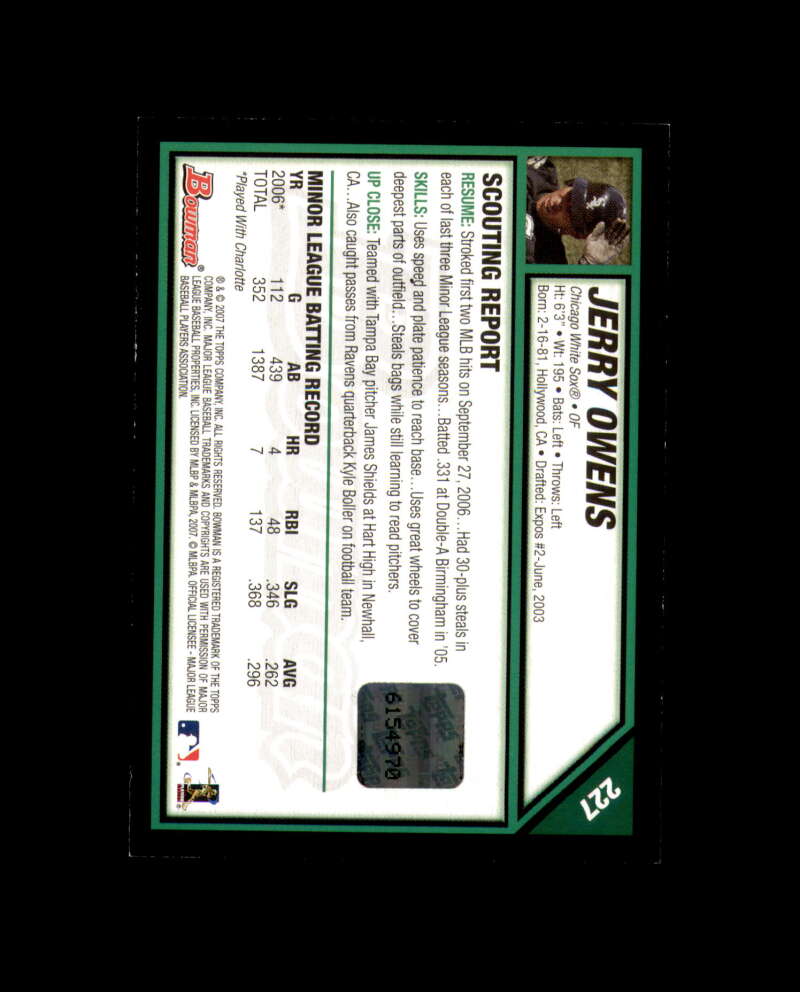 Jerry Owens 2007 Bowman Autograph White Sox