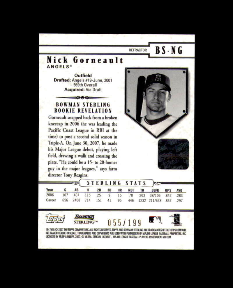 Nick Gorneault 2007 Bowman Sterling Refractors 055/199 Autograph Signed Angels