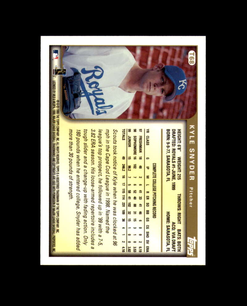 Kyle Snyder 1999 Topps Traded Signed Topps Royals