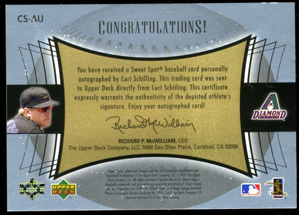 Curt Schilling 2003 Upper Deck Sweet Spot Autograph Diamondbacks