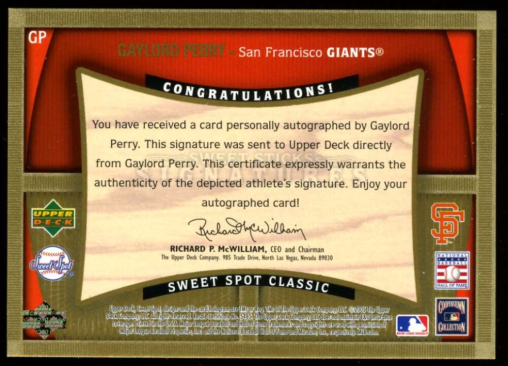 Gaylord Perry 2005 Upper Deck Sweet Spot 30/35 Autograph Giants