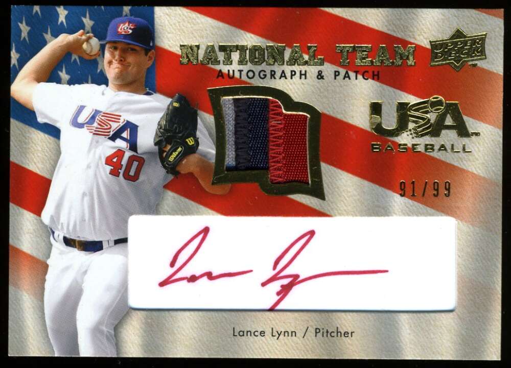 Lance Lynn 2008 Upper Deck National Team 91/99 Rookie Autograph USA