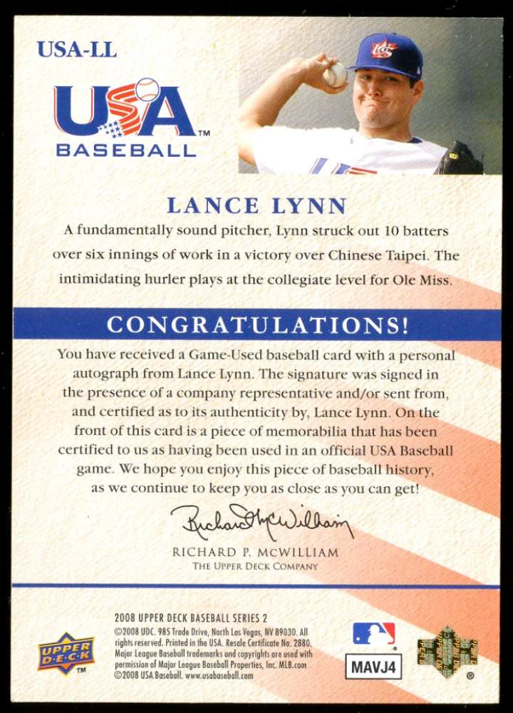 Lance Lynn 2008 Upper Deck National Team 91/99 Rookie Autograph USA