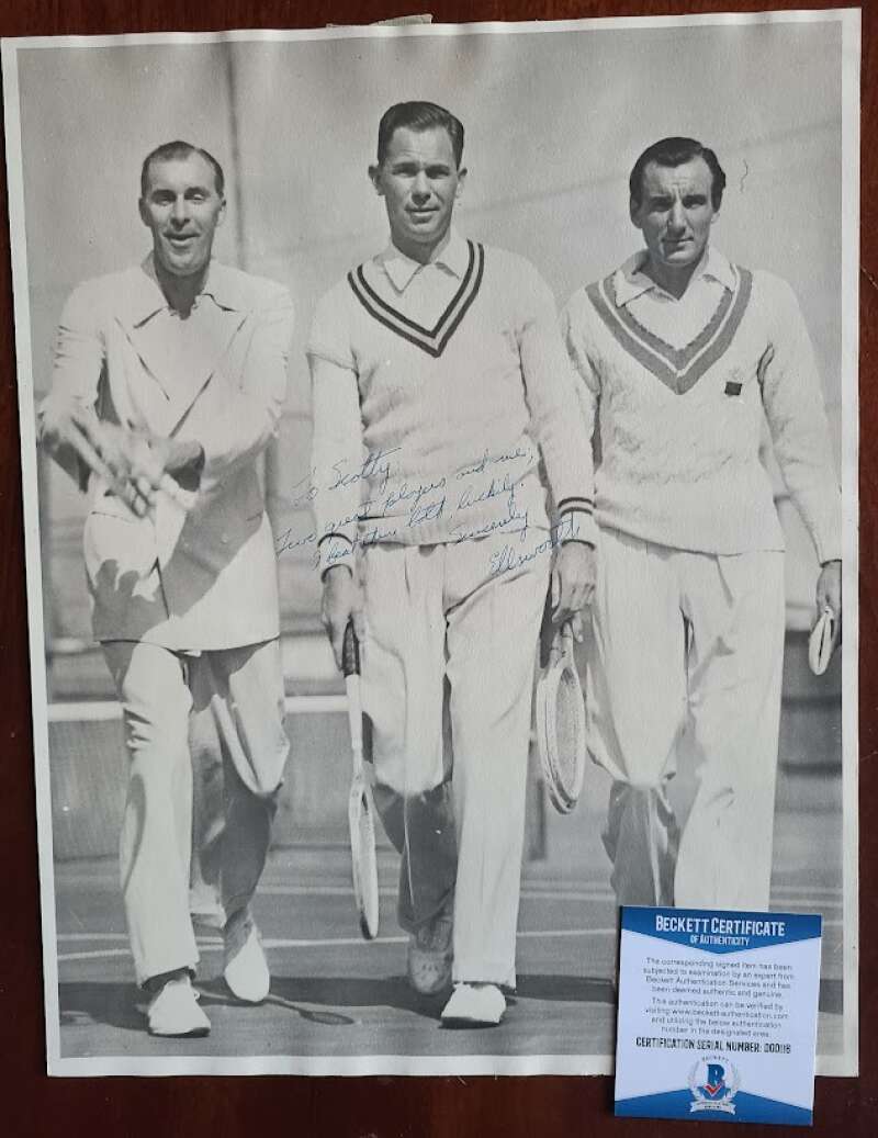 Ellsworth Vines BAS Beckett Coa Signed 11x14 Vintage Tennis Photo Autograph