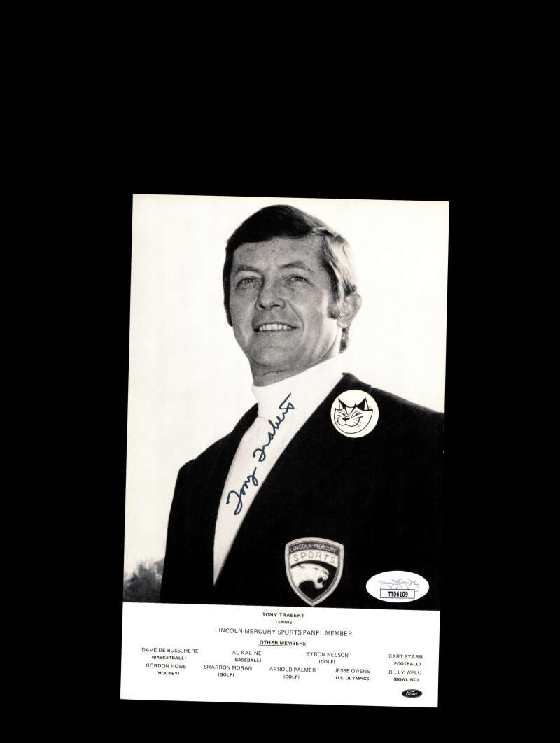 Tony Trabert JSA Signed Cert 5x8 Lincoln Mercury Autograph Photo