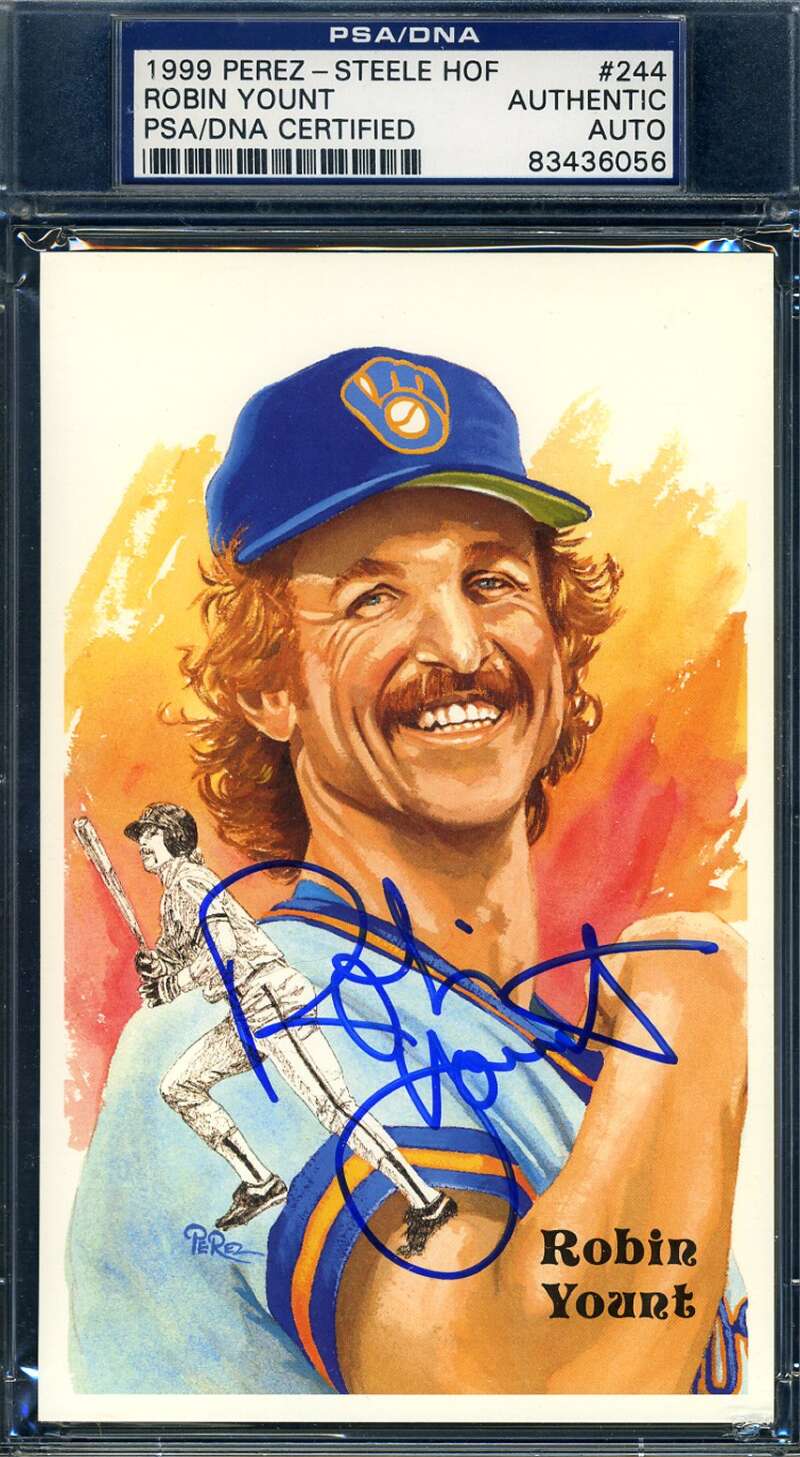 Robin Yount PSA DNA Coa Signed Perez Steele Postcard Set Break Autograph