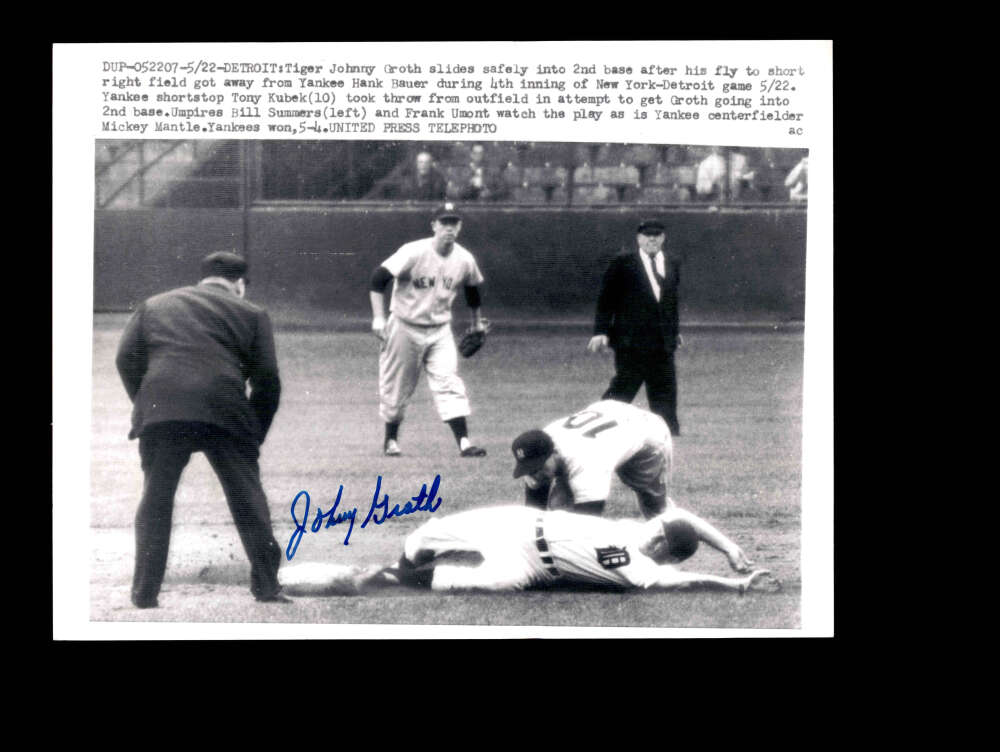 Johnny Groth Signed 1958 7x9 Detroit Tigers Original Wire Photo Autograph