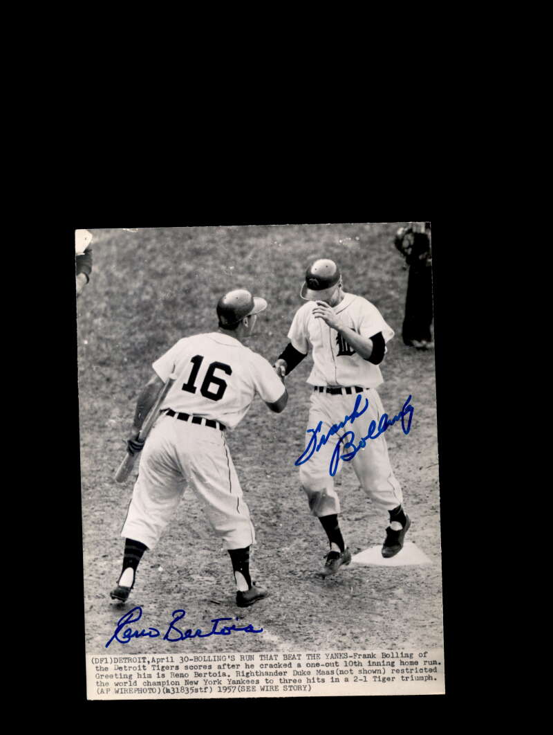 Reno Bertoia Frank Bolling Signed 1957 5x7 Detroit Tigers Original Wire Photo Autograph