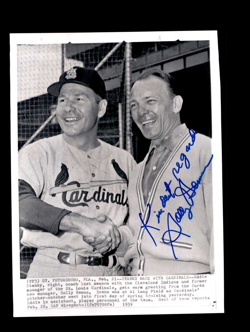 Solly Hemus 1959 8x10 Signed Original Wire Photo Autograph St Louis Cardinals