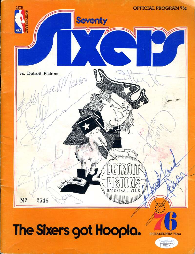 Harlem Globetrotters JSA Team Signed Coa 1970 76ers Program