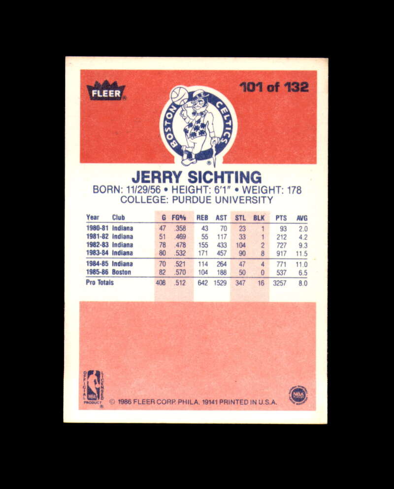1986-87 Fleer #101 Jerry Sichting MINT Boston Celtics Box Break