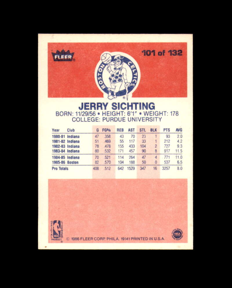 1986-87 Fleer #101 Jerry Sichting MINT Boston Celtics Box Break 11