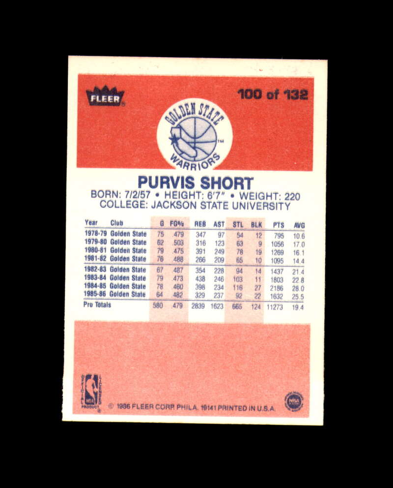 1986-87 Fleer #100 Purvis Short MINT Golden State Warriors Box Break 7