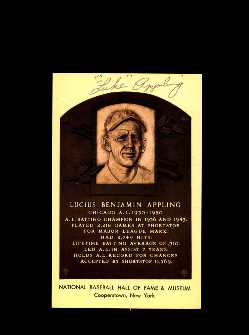 Luke Appling Hand Signed Gold Hall Of Fame Postcard Autograph