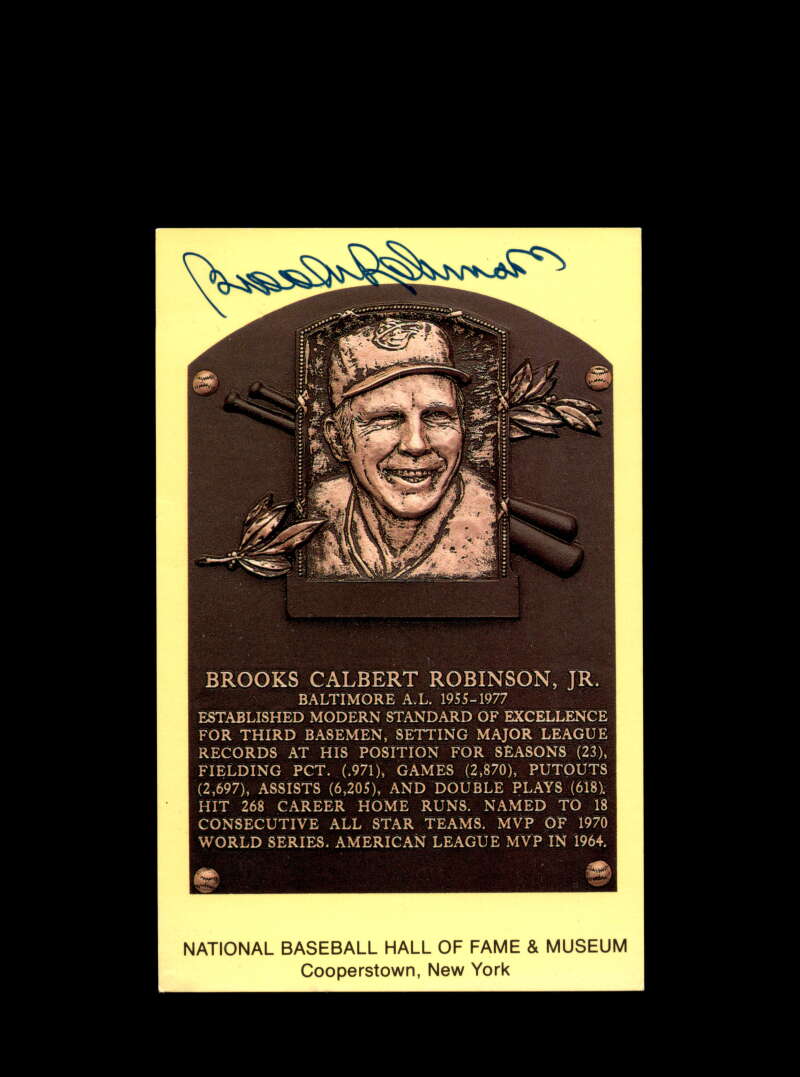 Brooks Robinson Hand Signed Gold Hall Of Fame Postcard Autograph