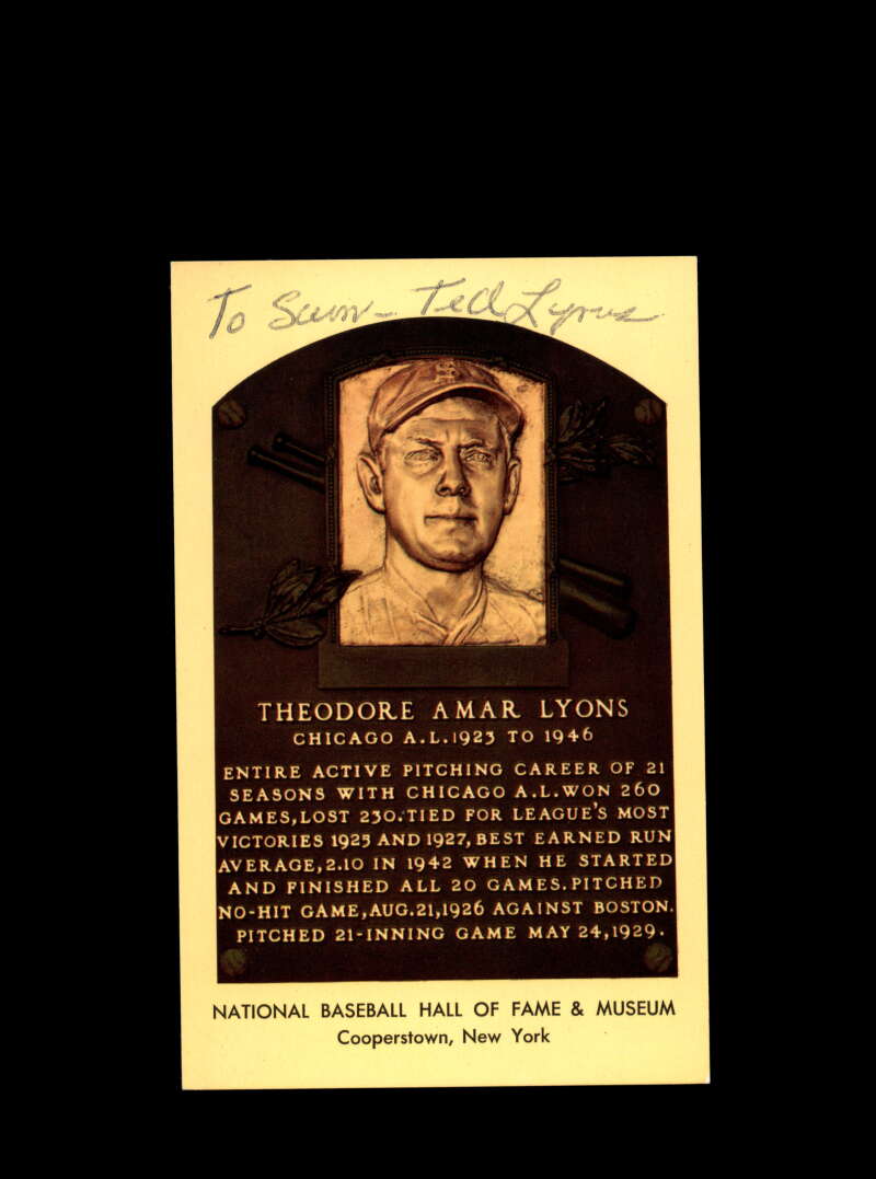 Ted Lyons Hand Signed Gold Hall Of Fame Postcard Autograph