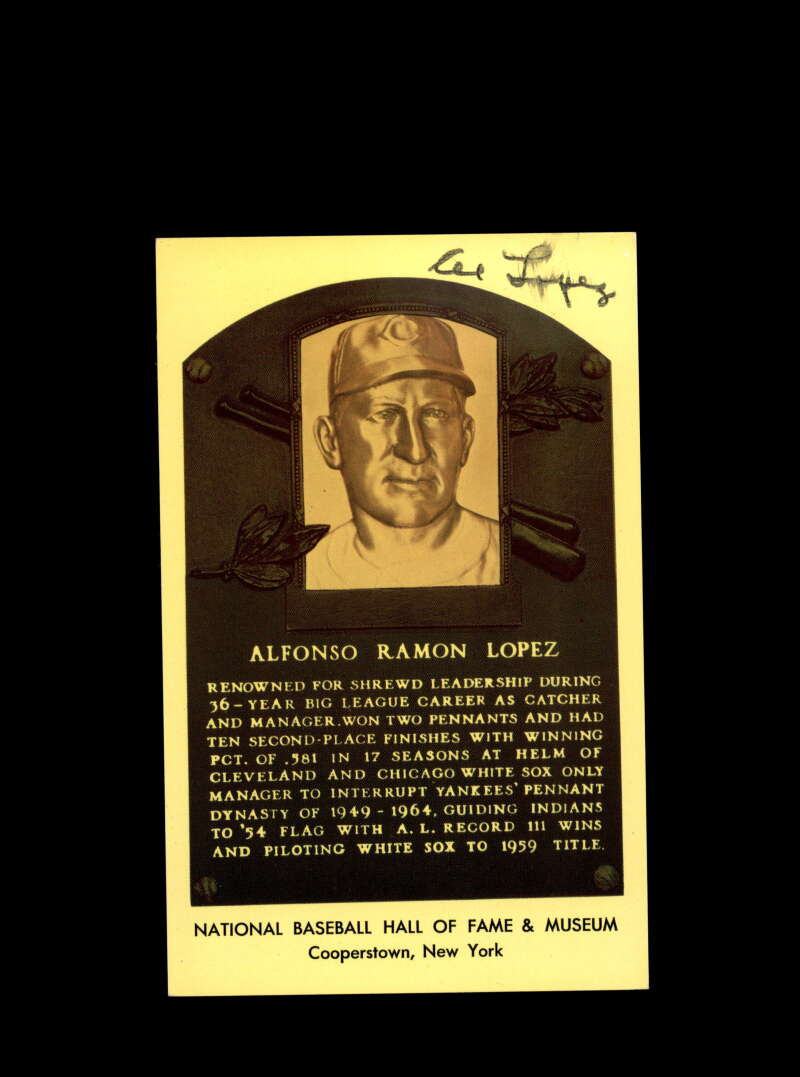 Al Lopez Hand Signed Gold Hall Of Fame Postcard Autograph