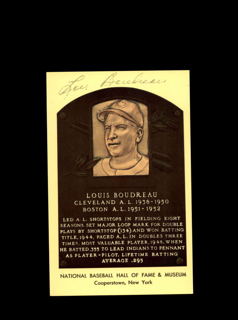 Lou Boudreau Hand Signed Gold Hall Of Fame Postcard Autograph