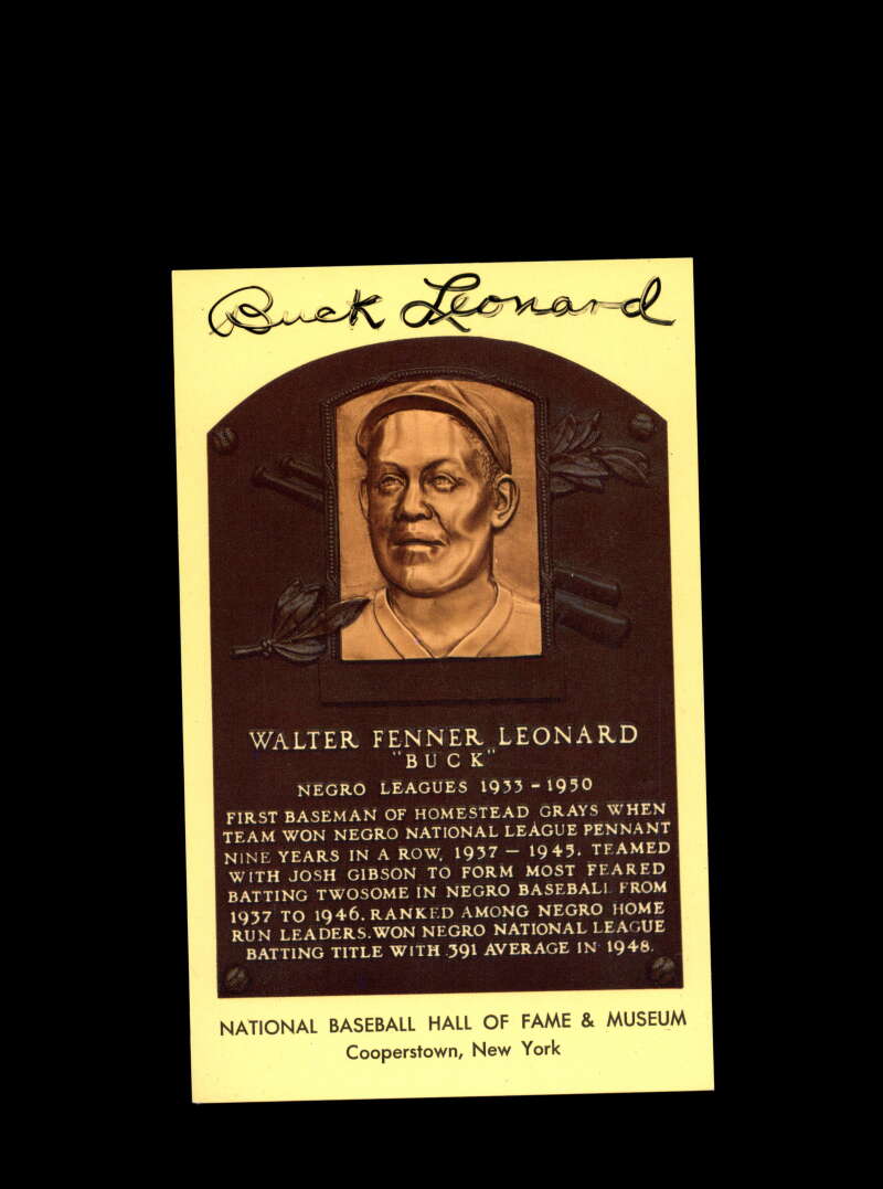 Buck Leonard Hand Signed Gold Hall Of Fame Postcard Autograph