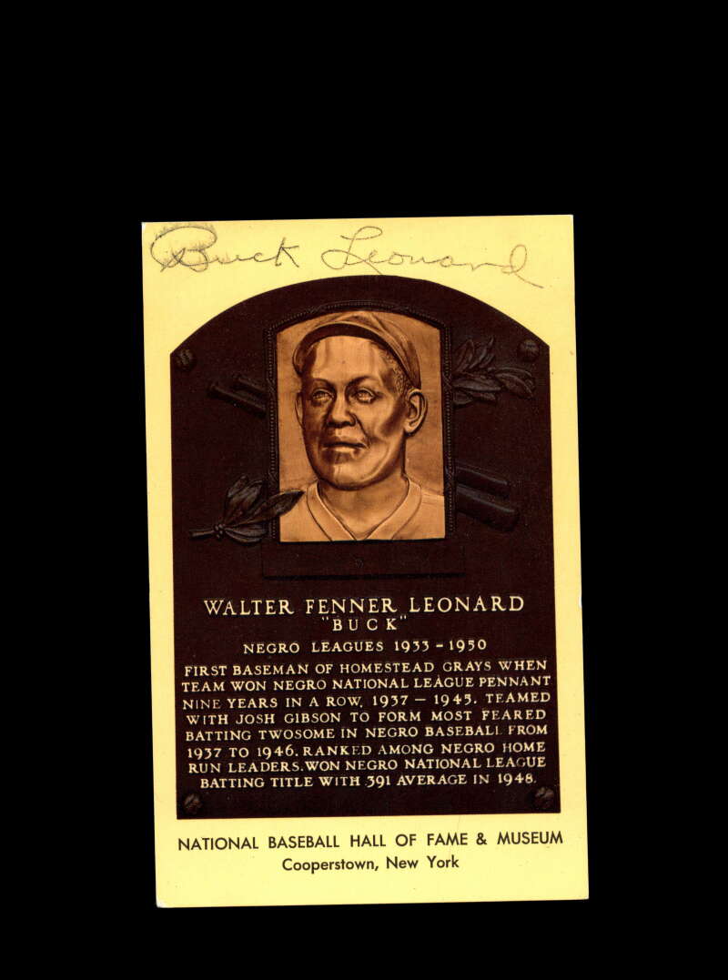 Buck Leonard Hand Signed Gold Hall Of Fame Postcard Autographed