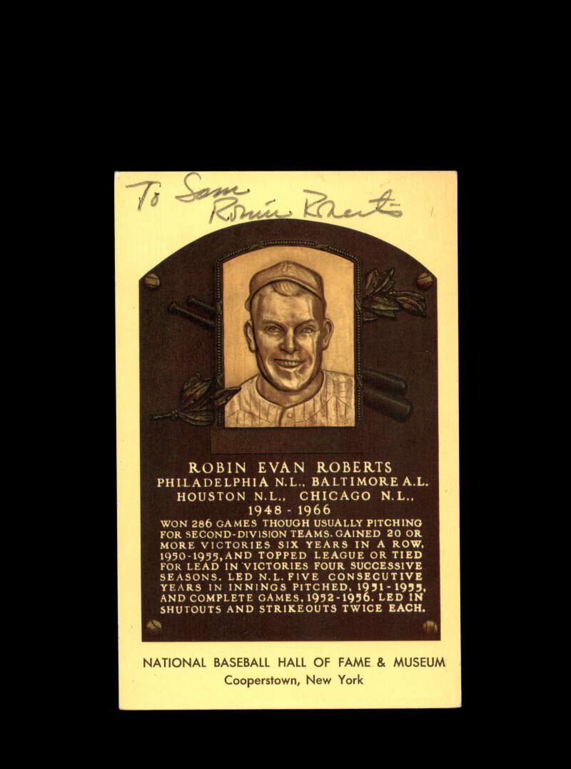 Robin Roberts Hand Signed Gold Hall Of Fame Postcard Autographed
