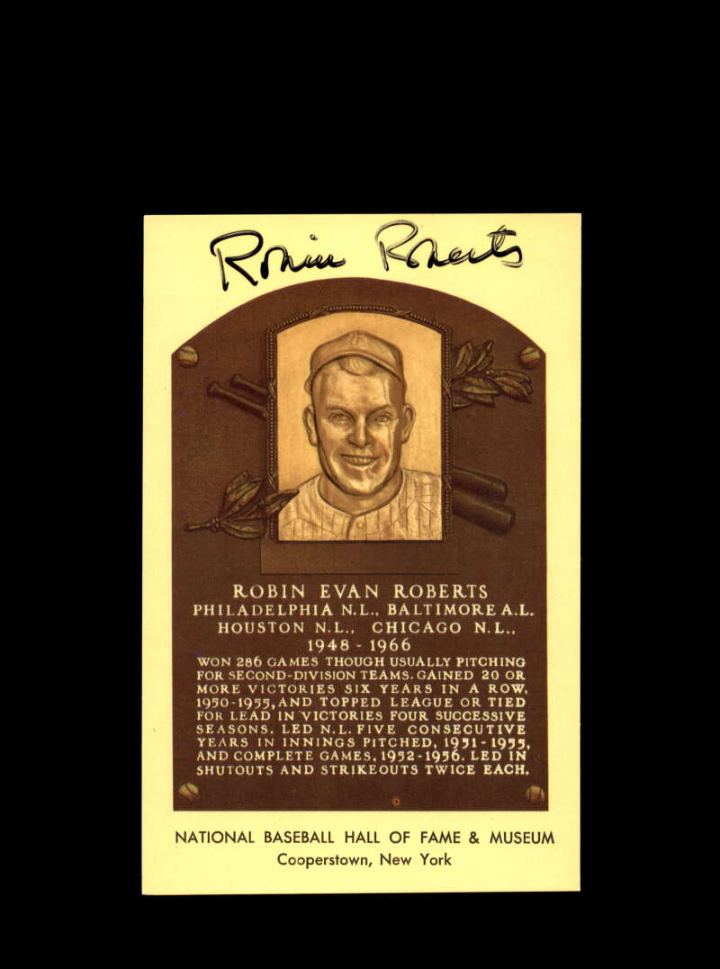 Robin Roberts Hand Signed Gold Hall Of Fame Postcard Autograph